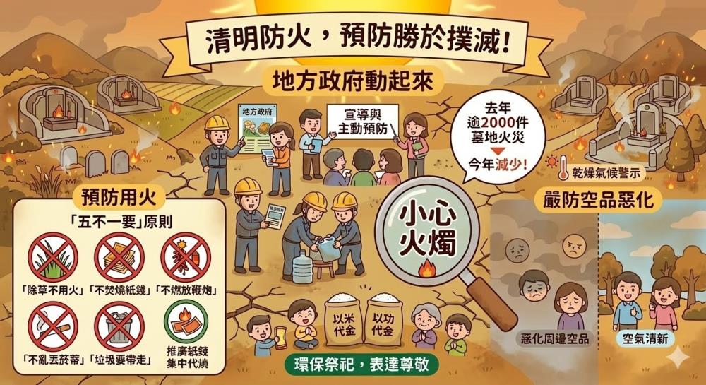 清明防火預防勝於撲滅！ 環境部籲地方政府動員：嚴防掃墓火警及空品惡化