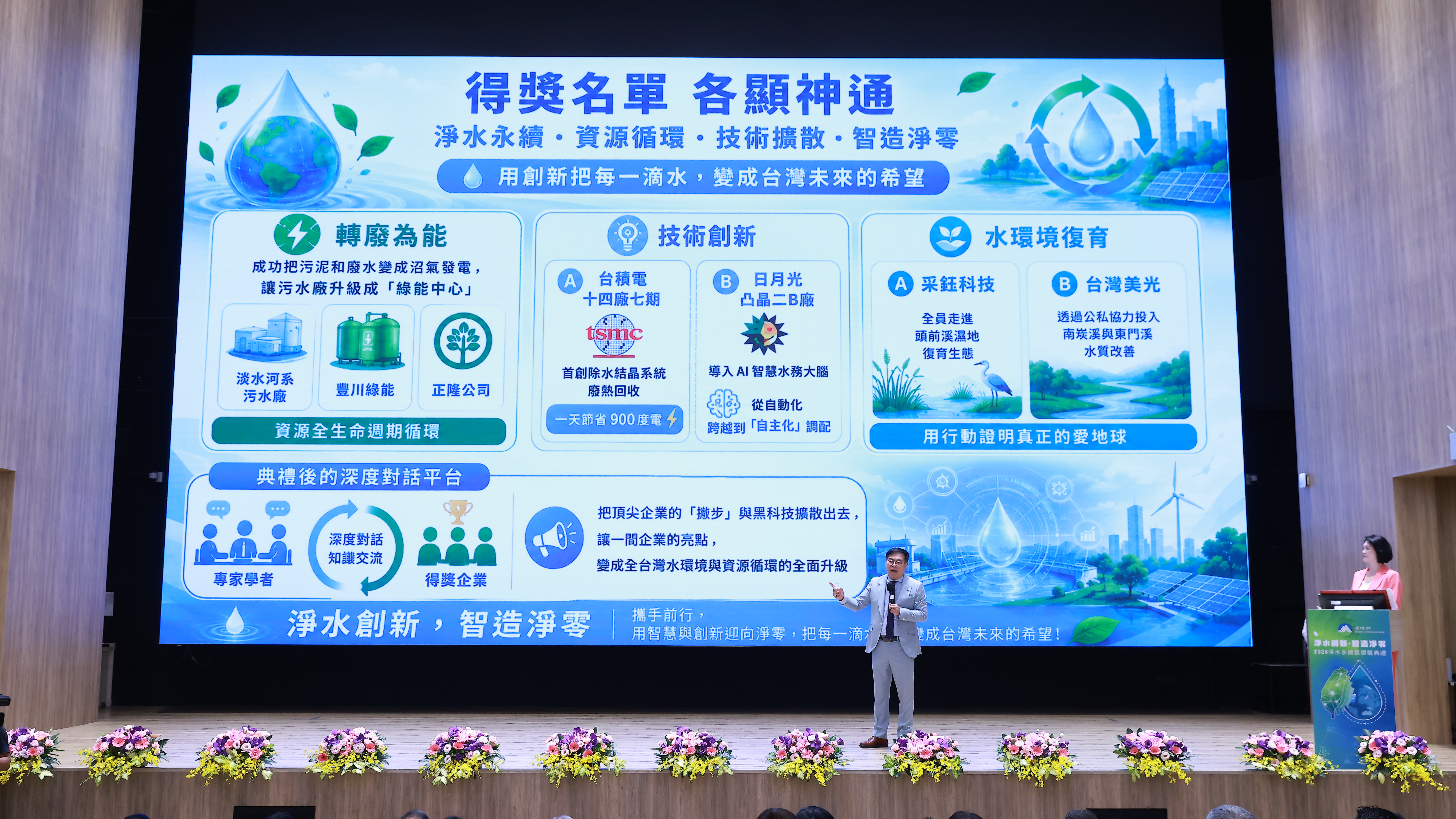 環境部彭啓明部長於淨水永續獎進行簡報
