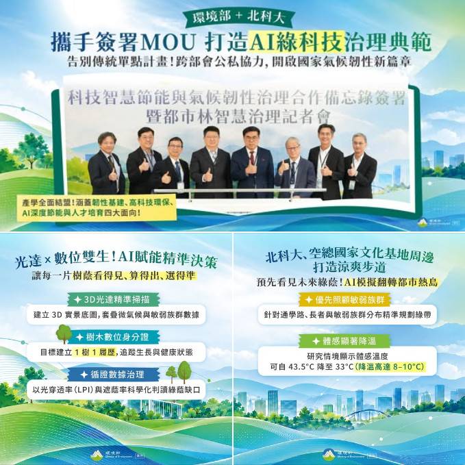環境部與北科大攜手簽署 MOU 打造 AI 綠科技治理典範